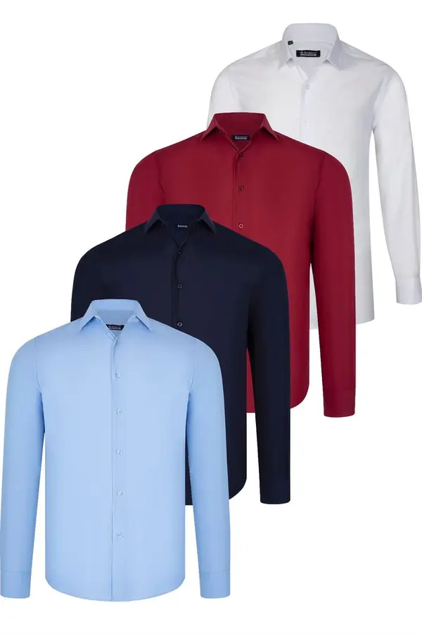 dewberry QUAD SET G726 DEWBERRY SHIRT-WHITE-NAVY BLUE-BURGUNDY-BLUE