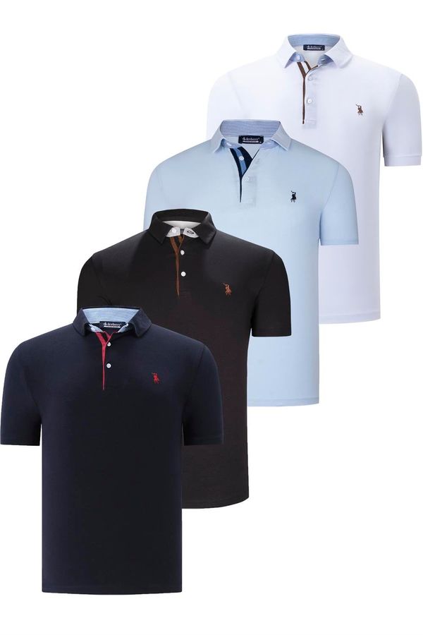 dewberry QUAD SET T8582 DEWBERRY MENS T-SHIRT-BLACK-WHITE-NAVY BLUE-BABY BLUE