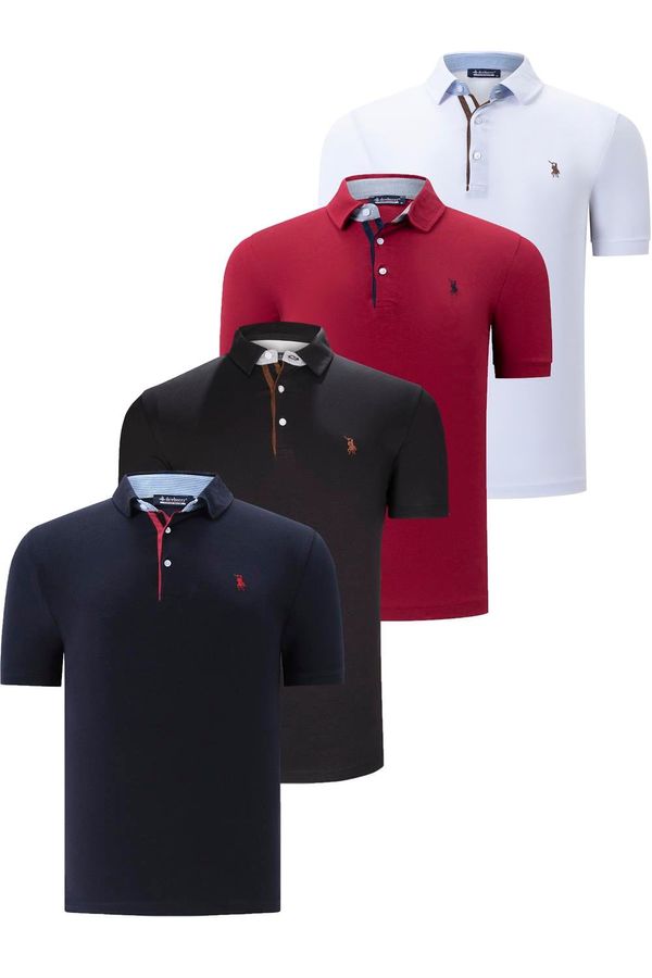 dewberry QUAD SET T8582 DEWBERRY MENS T-SHIRT-BLACK-WHITE-NAVY BLUE-BURGUNDY