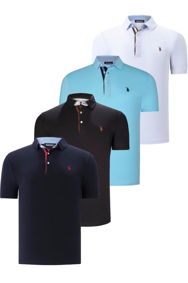 dewberry QUAD SET T8582 DEWBERRY MENS T-SHIRT-BLACK-WHITE-NAVY BLUE-CYAN