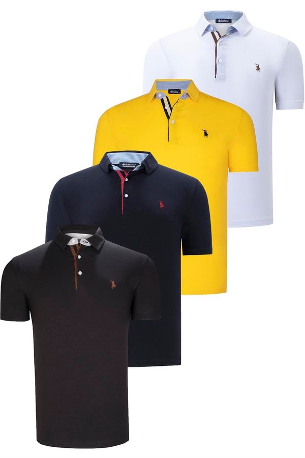 dewberry QUAD SET T8582 DEWBERRY MENS T-SHIRT-BLACK-WHITE-NAVY BLUE-YELLOW