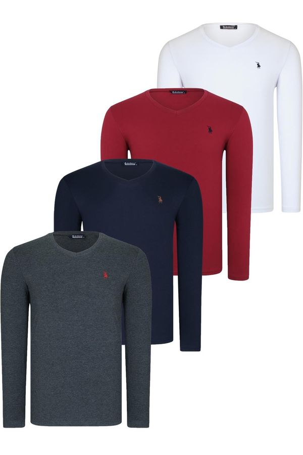 dewberry QUADRUPLE SET T8587 DEWBERRY V-NECK MEN'S SWEATSHIRT-ANTHRACITE-NAVY-WHITE-BURGUNDY