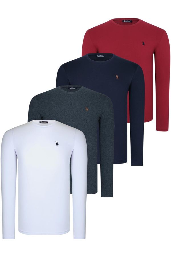 dewberry QUADRUPLE SET T8588 DEWBERRY ROUND NECK MEN'S SWEATSHIRT-ANTHRACITE-NAVY-WHITE-BURGUNDY