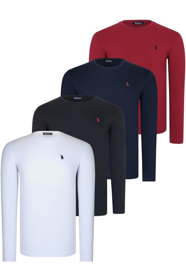 dewberry QUADRUPLE SET T8588 DEWBERRY ROUND NECK MEN'S SWEATSHIRT-BLACK-NAVY-WHITE-BURGUNDY