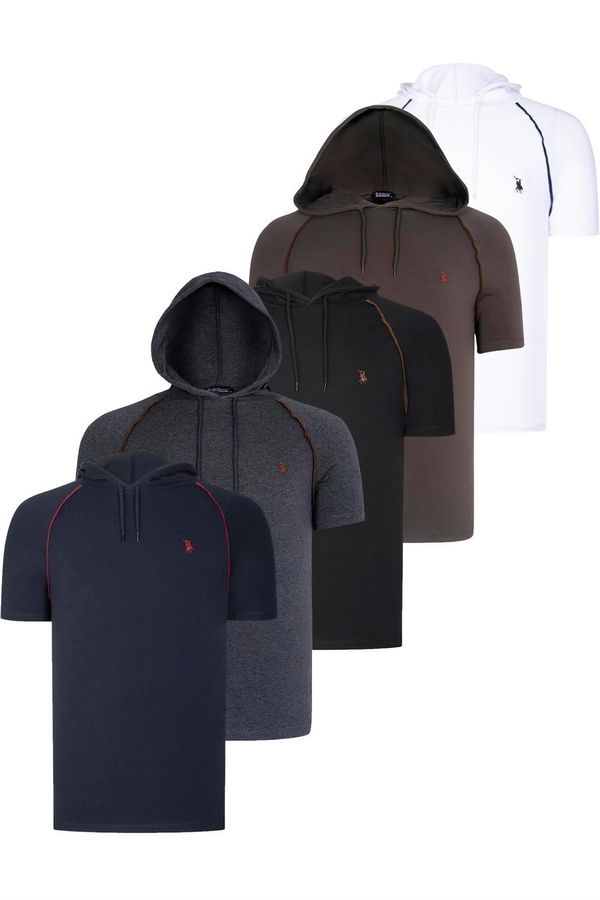 dewberry QUINTET SET T8570 DEWBERRY HOODIE MEN'S T-SHIRT-BLACK-WHITE-NAVY BLUE-ANTHRACITE-KHAKI