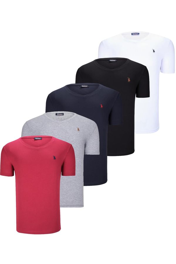 dewberry QUINTUPLE SET T8568 DEWBERRY V-NECK MENS T-SHIRT-BLACK-WHITE-NAVY BLUE-GREY-BURGUNDY