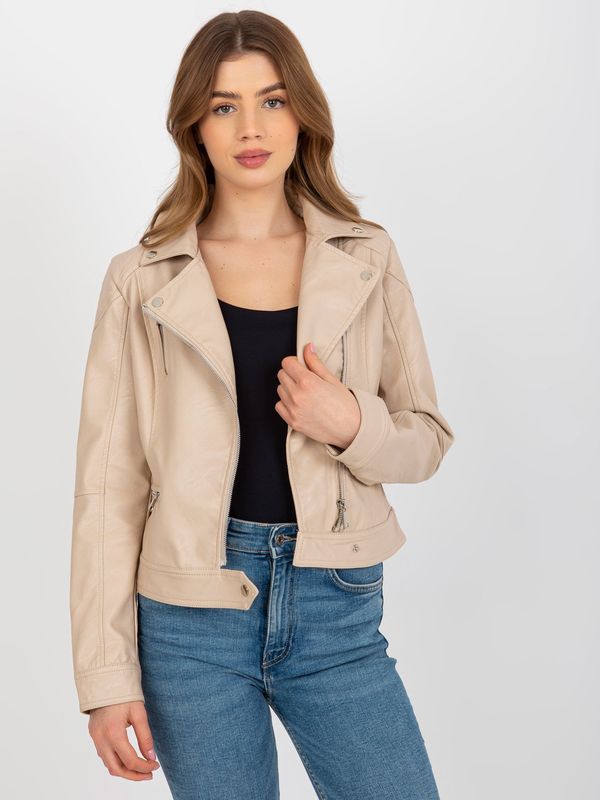 Fashionhunters Ramones beige jacket made of eco-leather Funny