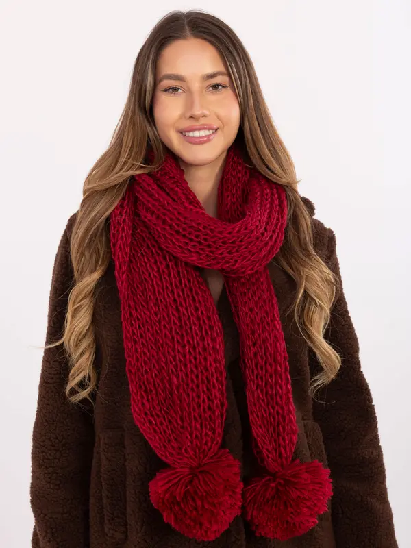 Factory Price Rdeč pleten šal s cofki