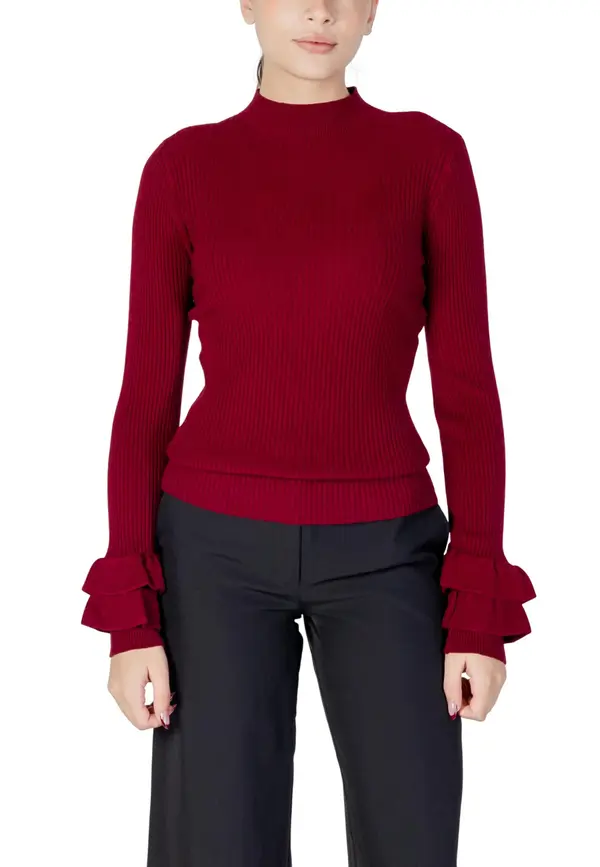 Choral Rdeč pulover z ovratnikom in volančki