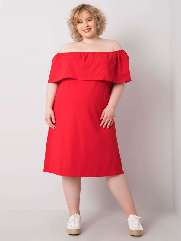 Fashionhunters Rdeča obleka in velikosti s španskim izrezom
