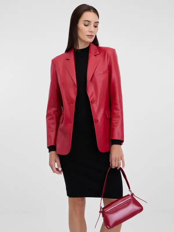 Orsay Rdeča ženska usnjena jakna ORSAY