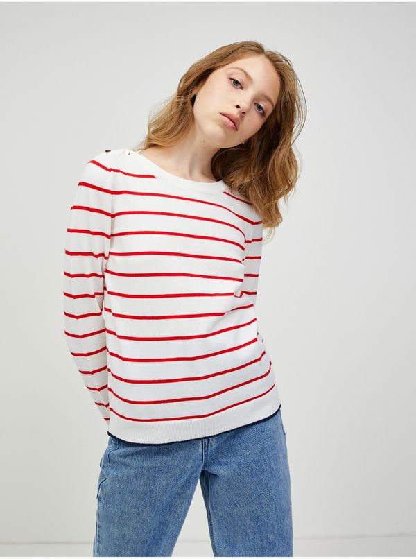Vero Moda Rdeče-beli črtasti pulover VERO MODA Alma - Ženske