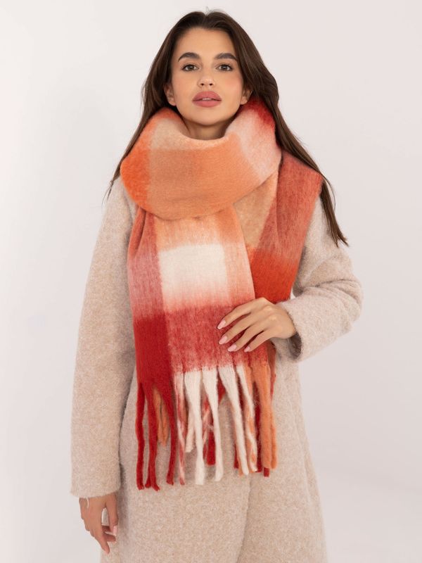 Fashionhunters Red and orange winter scarf with fringe