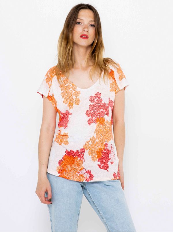 CAMAIEU Red-and-white floral linen blouse CAMAIEU - Ladies