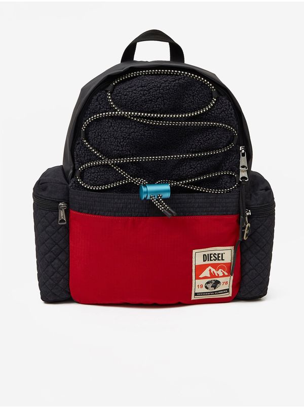 Diesel Red-Black Men's Backpack with Faux Fur Diesel - Men's