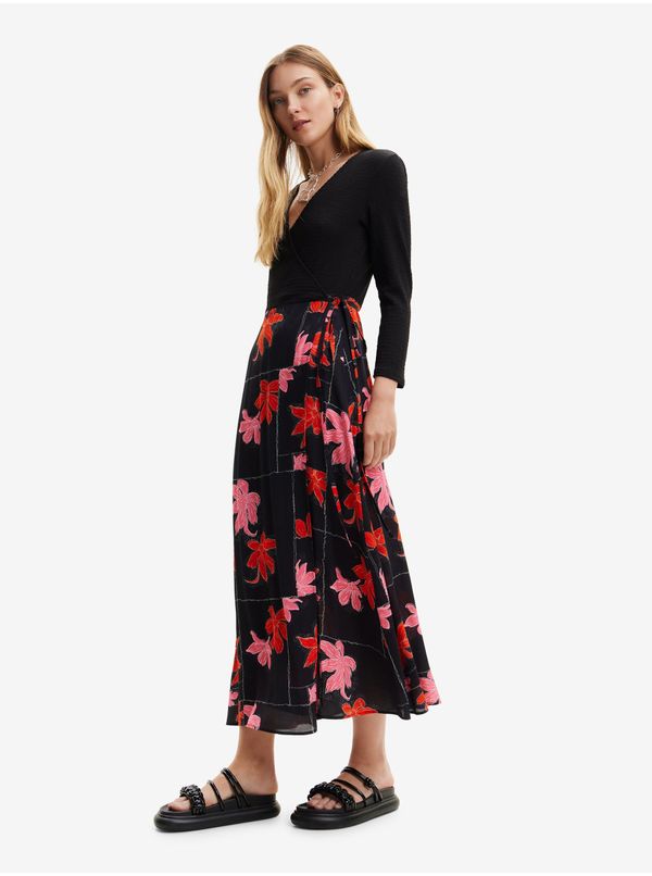 DESIGUAL Red-black women's wrap maxi dress Desigual Menphis