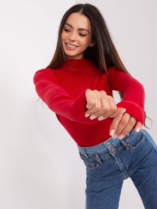 Fashionhunters Red fitted sweater with turtleneck