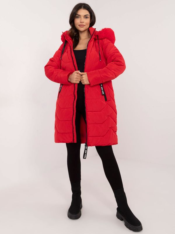 Fashionhunters Red long winter jacket with stitching