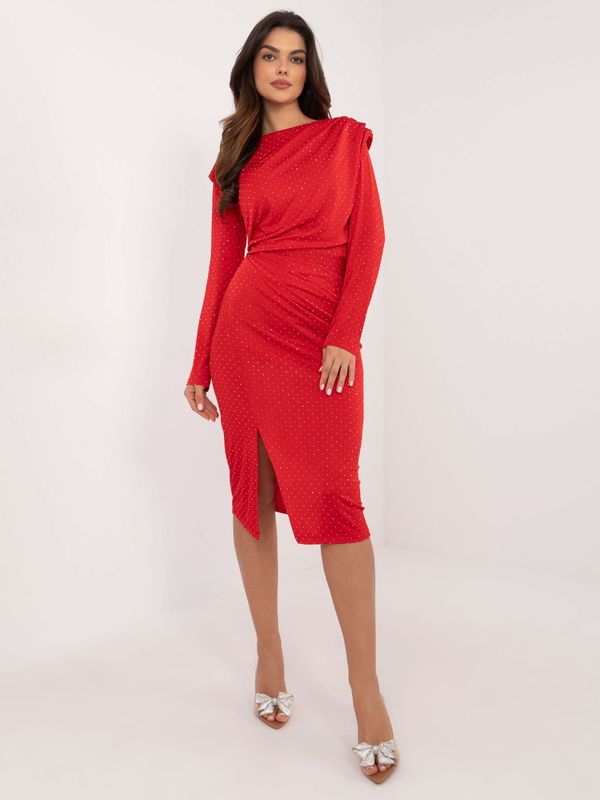 Fashionhunters Red midi cocktail dress with slit