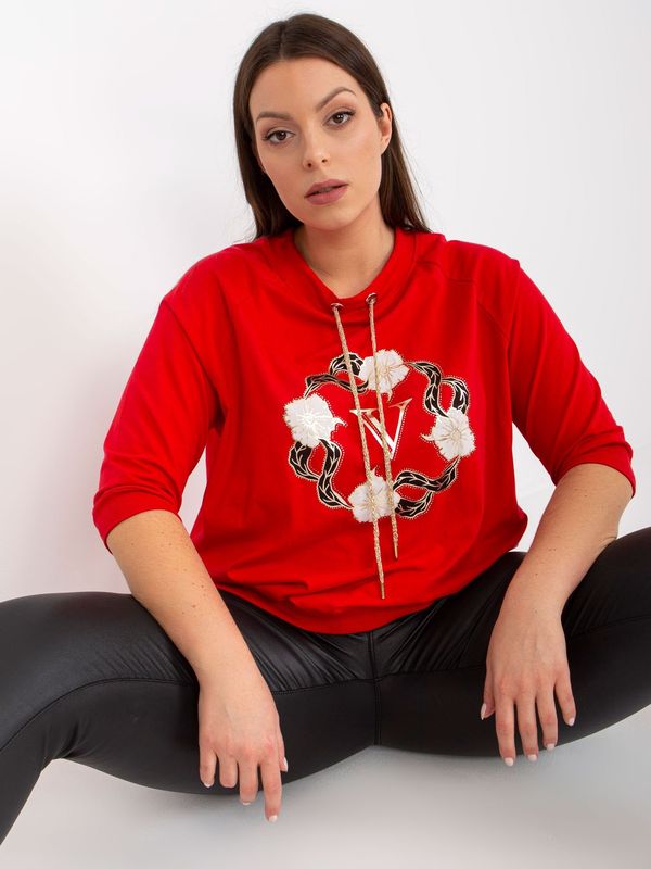 Fashionhunters Red oversized blouse with rhinestone application
