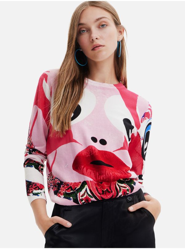 DESIGUAL Red-pink Desigual Sweet-Lacr Women's Patterned Sweater - Womens