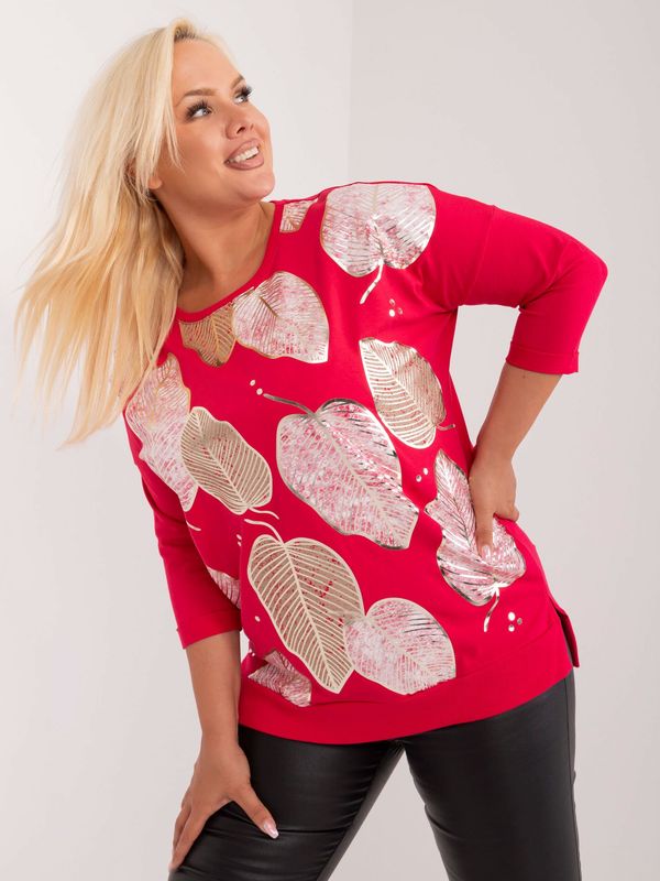 Fashionhunters Red plus-size blouse with leaf print