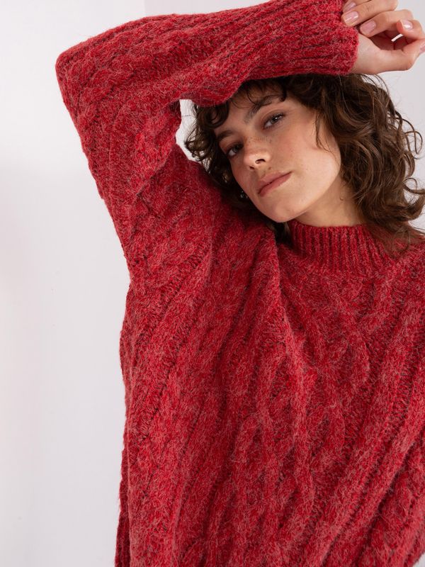 Fashionhunters Red sweater with cables and cuffs