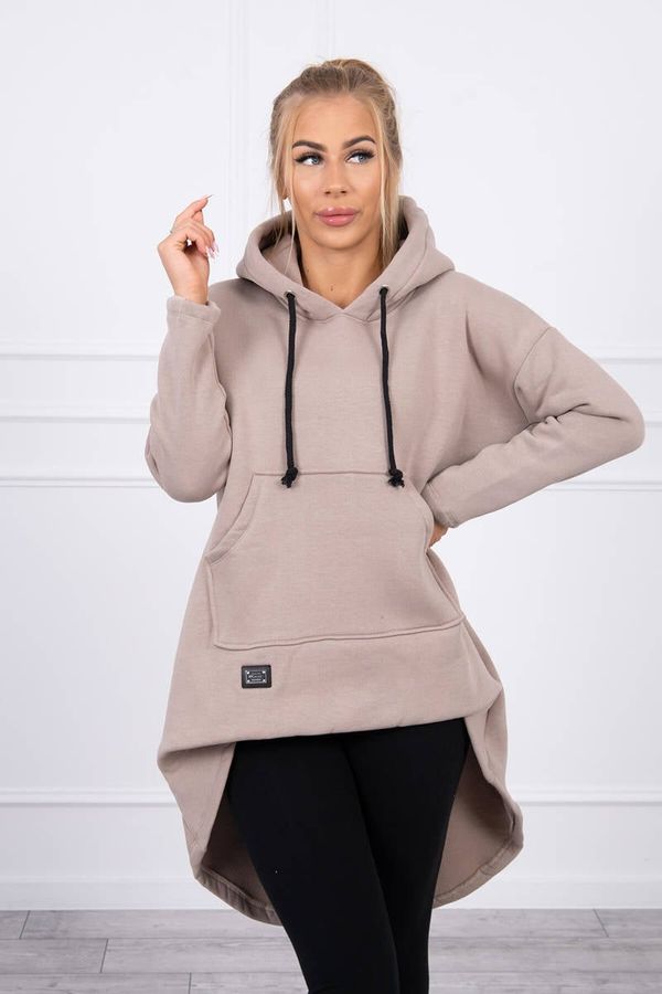 Kesi Reinforced sweatshirt with long back and hood beige