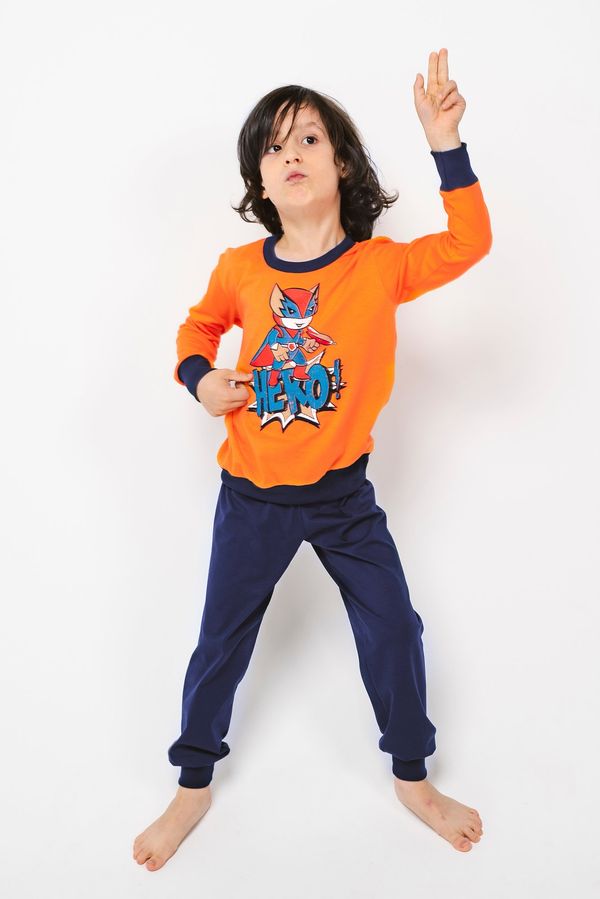 Italian Fashion Remek boys' pyjamas, long sleeves, long legs - orange/navy blue