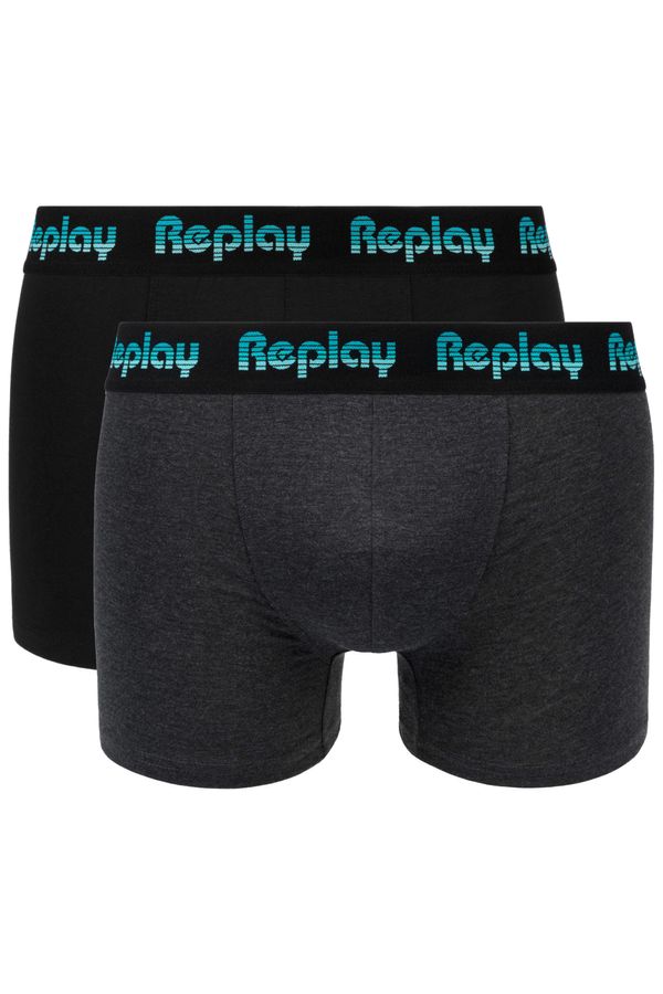 Replay Replay Boxer Style 5 Jacquard Logo 2Pcs Box - Black/D Gmel/Azure - Men's
