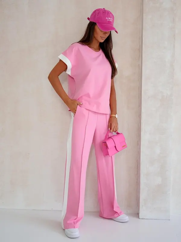 Resti Resti Aurora Rosa – Pink cotton tracksuit set with wide trousers