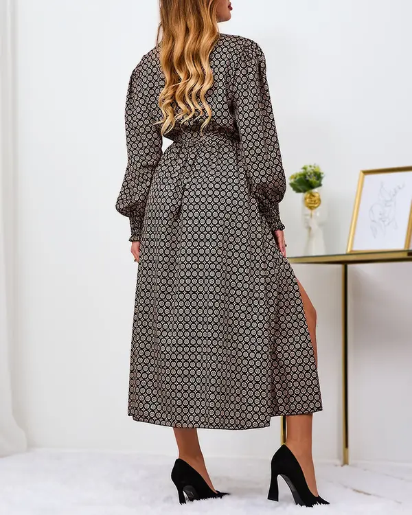 Resti Resti Beige and black patterned women's maxi dress