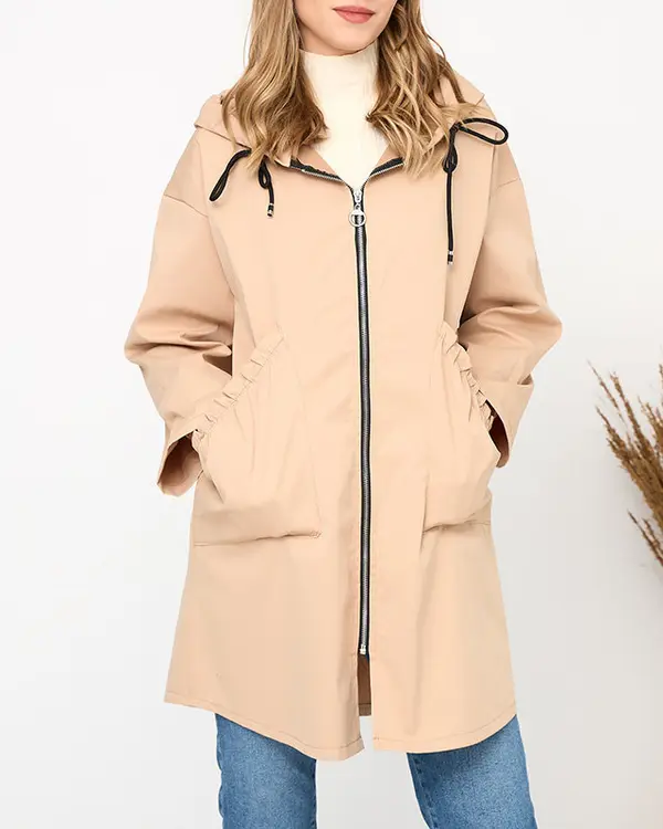 Resti Resti Beige women's coat jacket with hood- Clothing