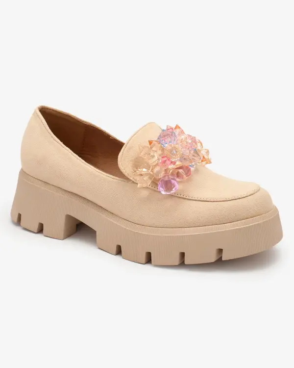 Resti Resti Beige women's moccasins with colorful crystals Crystal Glam