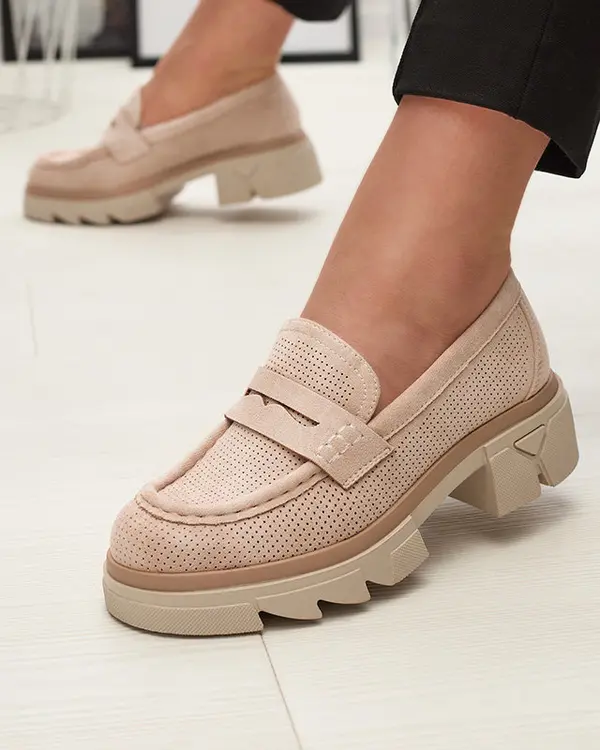 Resti Resti Beige women's openwork moccasins on a solid sole Ejina - Footwear