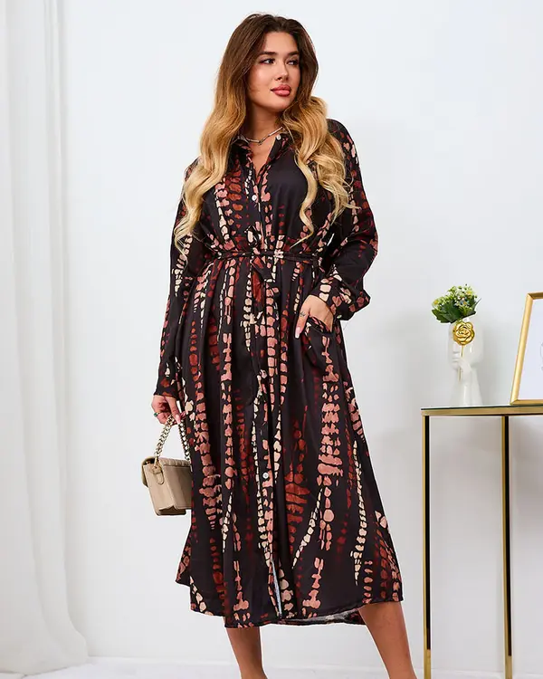 Resti Resti Black and brown patterned women's maxi dress