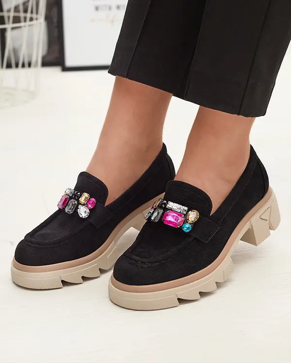 Resti Resti Black openwork women's moccasins with Bokkso decoration- Footwear