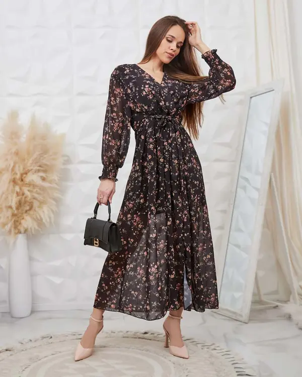 Resti Resti Black patterned women's maxi dress