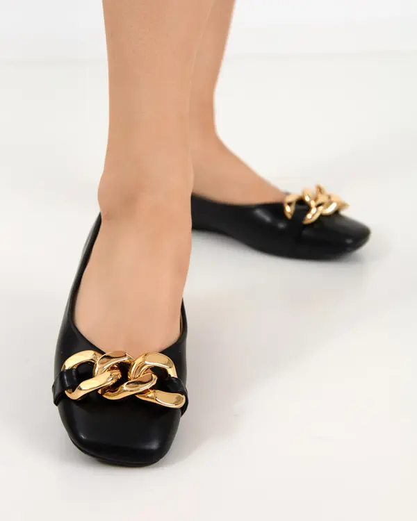 Resti Resti Black women's eco-leather ballerinas with golden gassi decoration - shoes