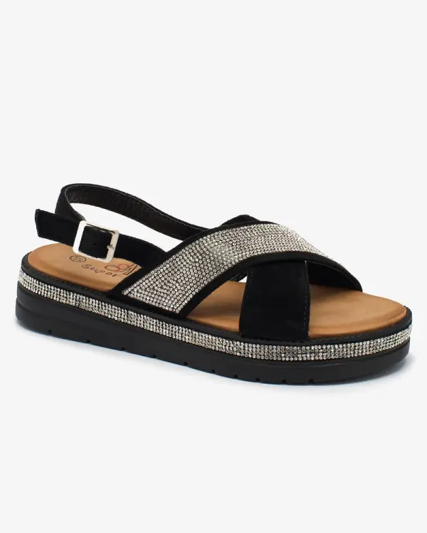 Resti Resti Black women's eco-suede sandals with zircons Trikys