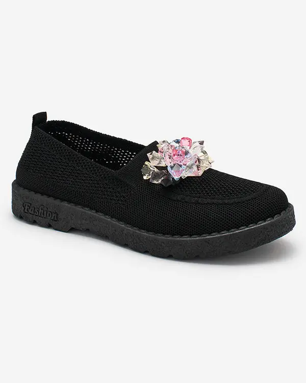 Resti Resti Black women's fabric moccasins with crystals Fezens