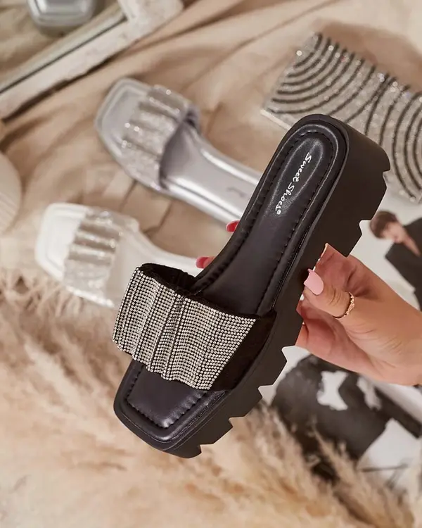 Resti Resti Black women's flip-flops with zircons Emkoy - Footwear