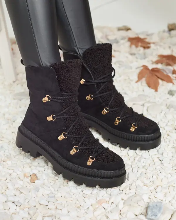 Resti Resti Black women's insulated trapper boots with sheepskin Lery Walk