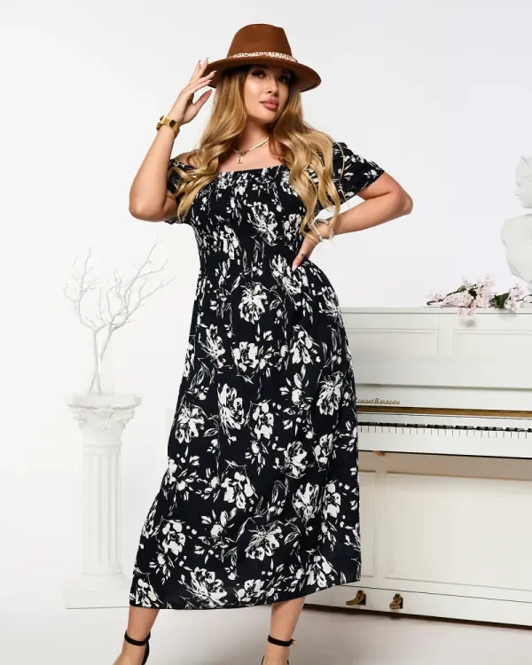 Resti Resti Black women's midi dress with floral pattern - Clothing