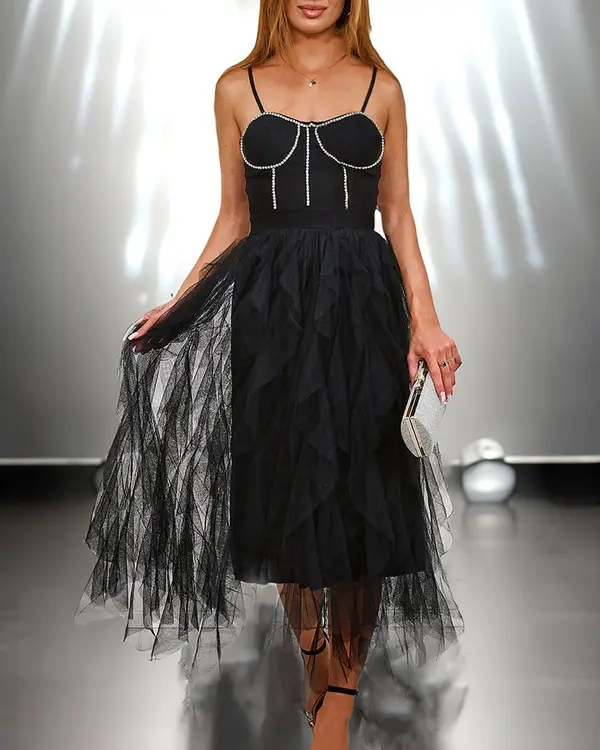 Resti Resti Black women's midi dress with tulle