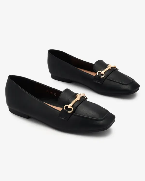 Resti Resti Black women's moccasins with gold embellishment Olerika