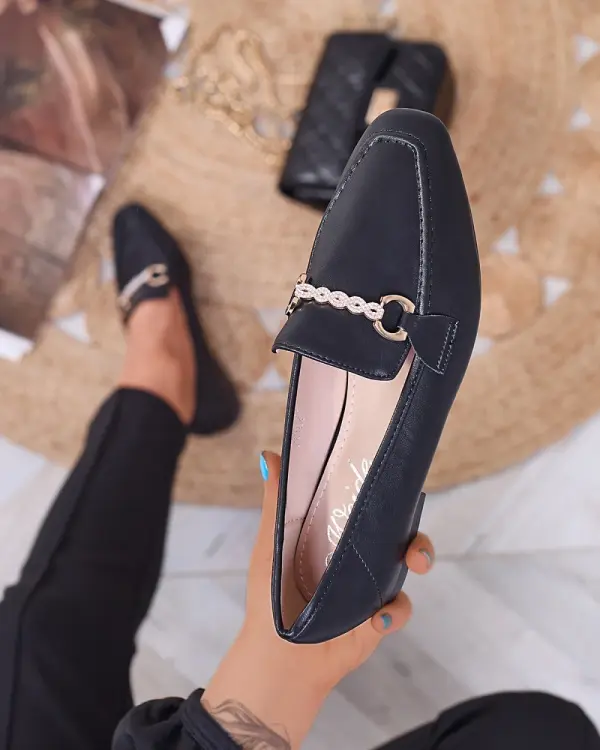 Resti Resti Black women's moccasins with gold embellishment Suletta- Footwear