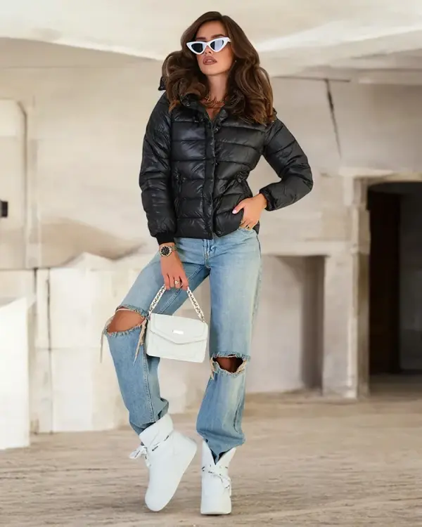 Resti Resti Black women's quilted jacket with hood