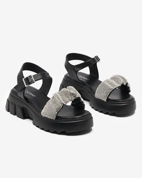 Resti Resti Black women's sandals with cubic zirconias Pokio- Footwear