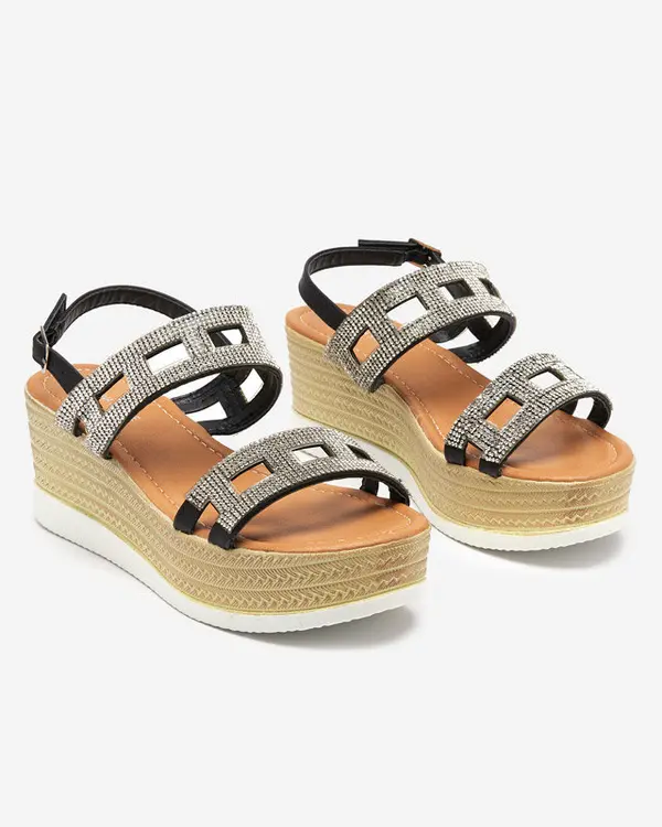 Resti Resti Black women's sandals with zircons on a wedge Masewi - Footwear